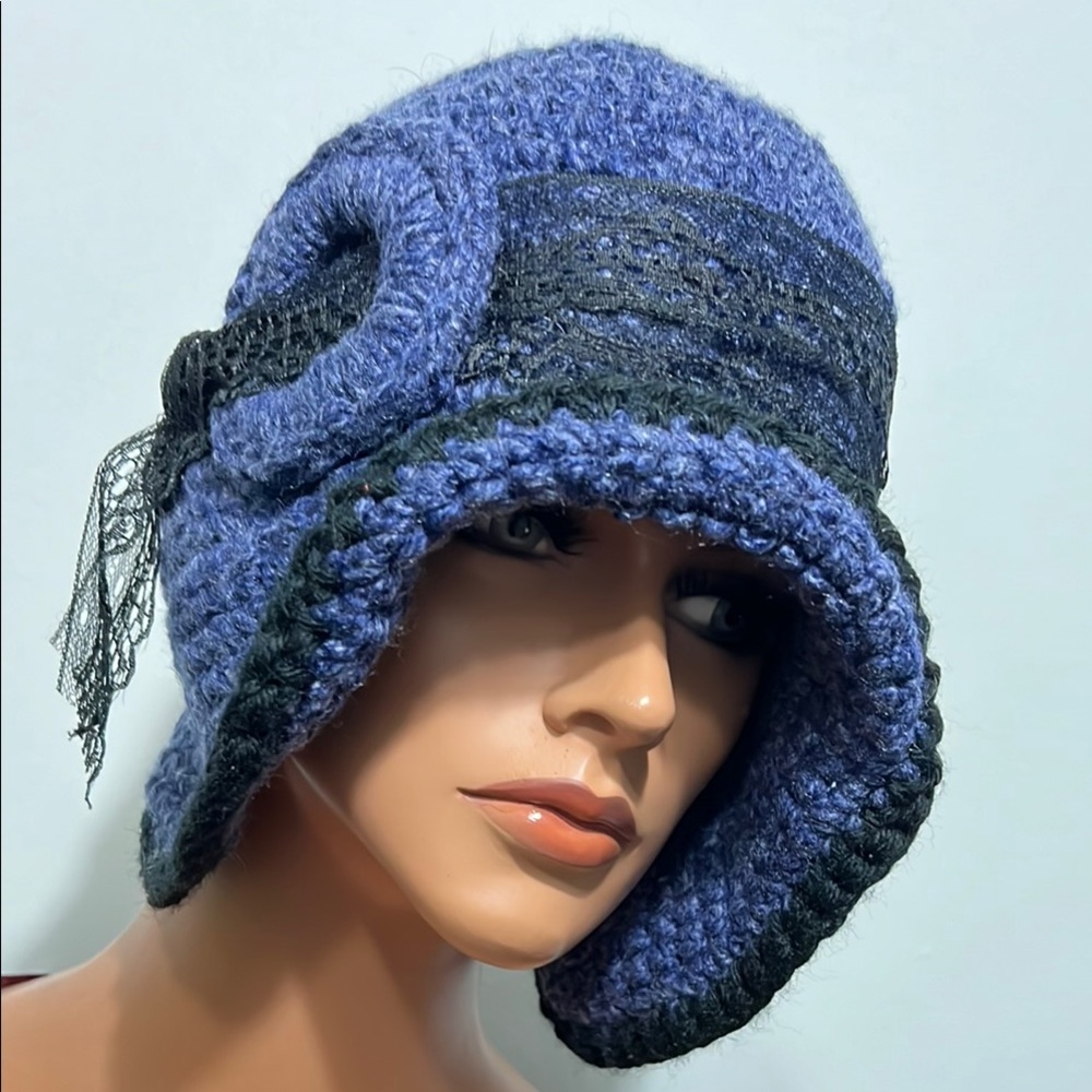 Elegant Blue and Black Women's Cloche Hat